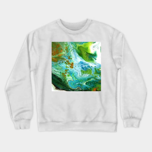 Fluid Art In Orange, Green, Blue and White Crewneck Sweatshirt by Art By Cleave